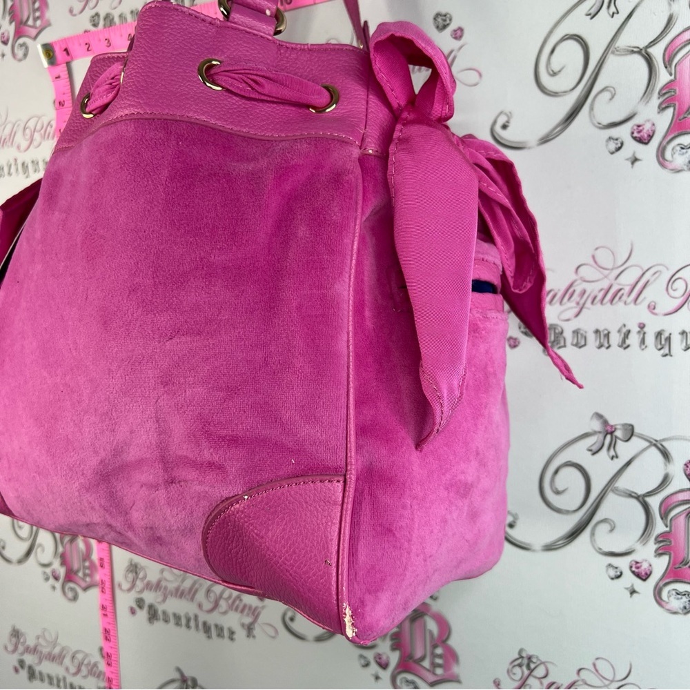 JUICY Couture bag daydreamer brand new chain Pink Suede Drawstring bag purse - Picture 10 of 12